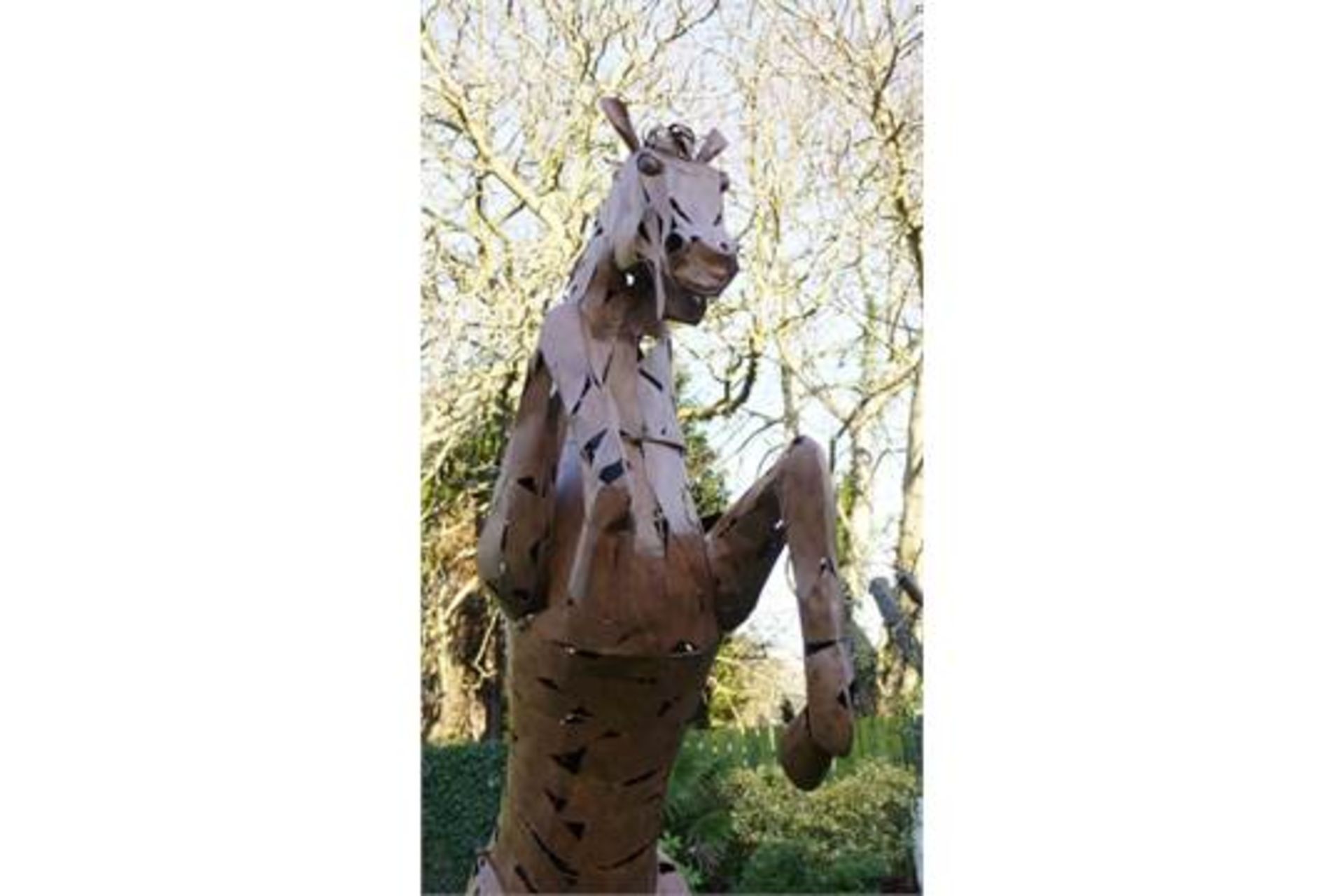 VERY RARE METAL REARING HORSE STATUE- LARGER THAN LIFE - 11 FEET HIGH ! - Image 3 of 6