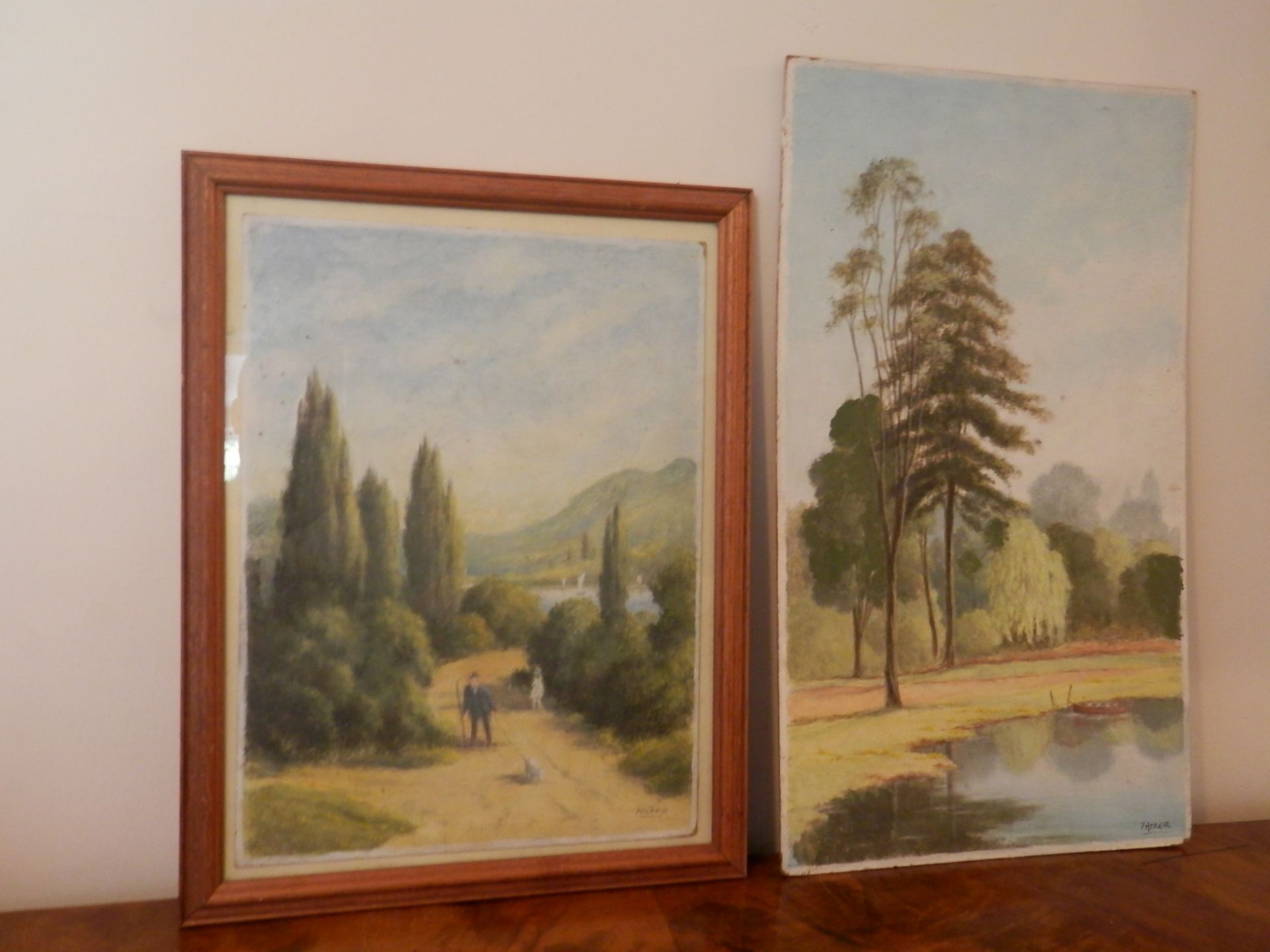 2 x LOVELY VINTAGE WATER COLOUR PAINTINGS BY "PASKER", ONE FRAMED.