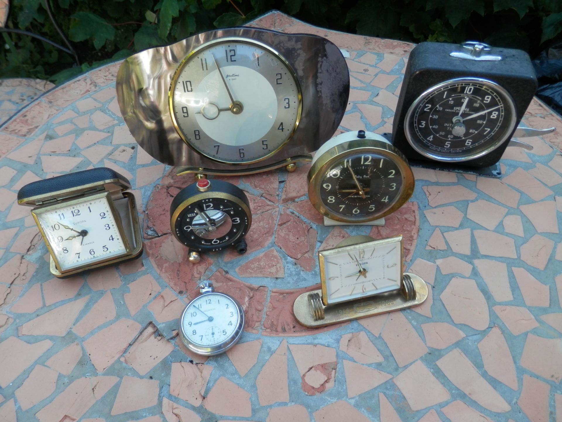 7 INTERESTING WORKING VINTAGE MECHANICAL CLOCKS, INTERVAL TIMER & POCKET WATCH.