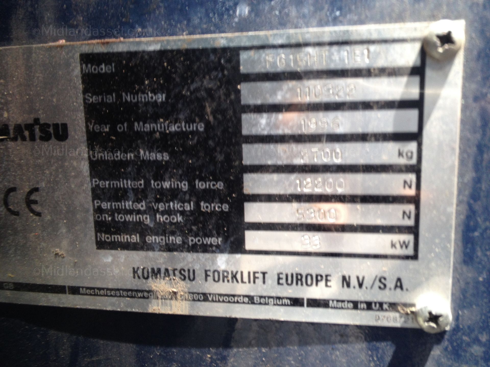 1996 KOMATSU LPG 1.5 TONNE FORK TRUCK - Image 7 of 7