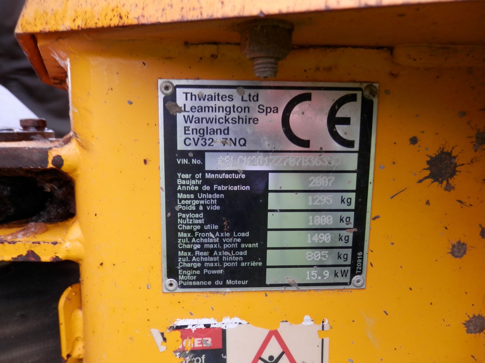 2007 THWAITES 1 TONNE DUMPER, IN GOOD WORKING ORDER, LESS THAN 2000 HOURS. DIESEL ENGINE. - Bild 11 aus 14