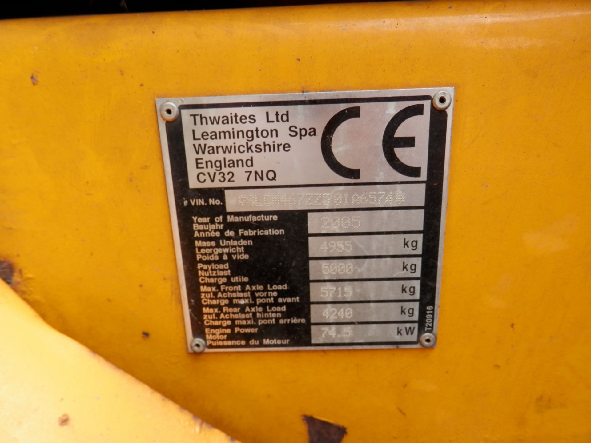 RARE 2005 THWAITES ENCLOSED CAB 5 TONNE DUMPER TRUCK, EX WATER BOARD. ALL WORKING. - Image 5 of 8