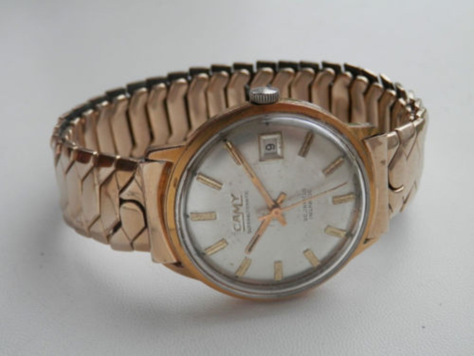 RARE WORKING CAMY GENUINE GOLD PLATED SUPER AUTOMATIC 25 JEWEL ETA SWISS MOVEMENT, DATE WATCH - Image 3 of 10