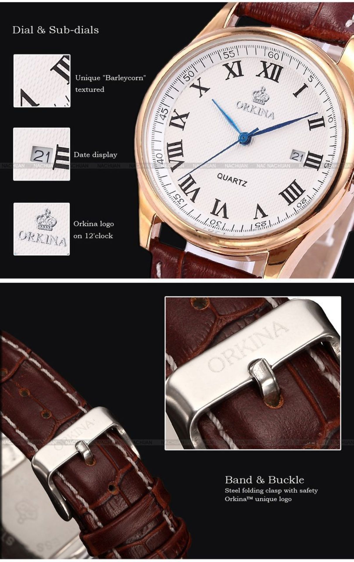 MENS ORKINA LUXURY WATCH WITH A GENUINE LEATHER STRAP *NO VAT* - Image 5 of 6