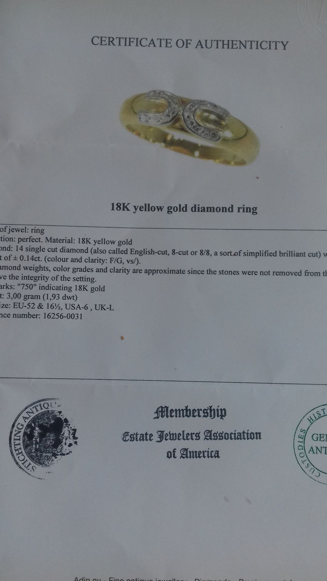750 HALLMARKED 18K YELLOW GOLD DIAMOND RING - Image 7 of 7