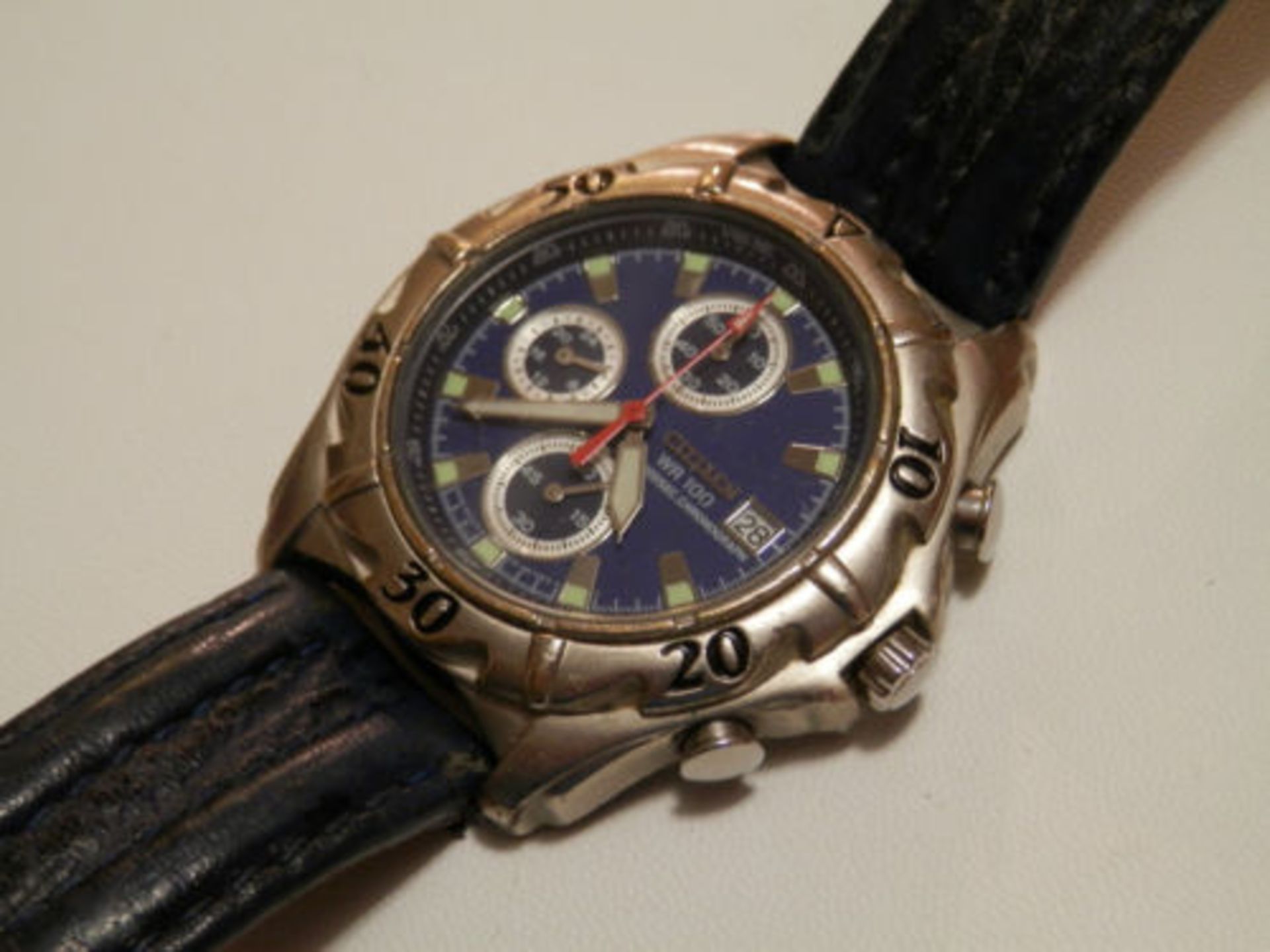 RETRO GENTS GENUINE CITIZEN 1990S MINI DIAL  CHRONOGRAPH DATE WATCH. ALL WORKING       GREAT CLASSIC - Image 5 of 11