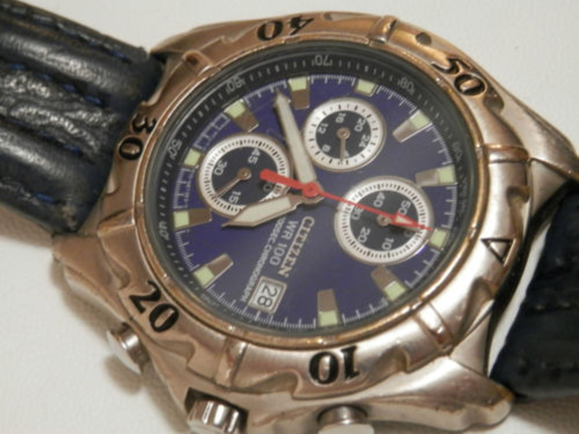 RETRO GENTS GENUINE CITIZEN 1990S MINI DIAL  CHRONOGRAPH DATE WATCH. ALL WORKING       GREAT CLASSIC - Image 7 of 11