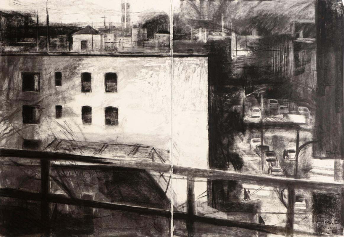 Donald Teskey RHA (b.1956) Amtrak Drawing No.1 (Bridge & Tunnel People) (2007) diptych charcoal on