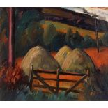 Peter Collis RHA (1929-2012) Hay Stacks, Co. Wicklow oil on canvas signed lower right 35½ x 41cm (14