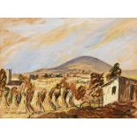 Tony O'Malley HRHA (1913-2003) Mt. Leinster, Harvest (1951) mixed media on card signed, titled &