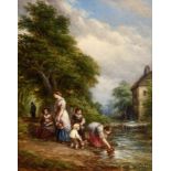 John Anthony Puller (act.1821-1867) British Collecting Water oil on canvas signed lower right 25½