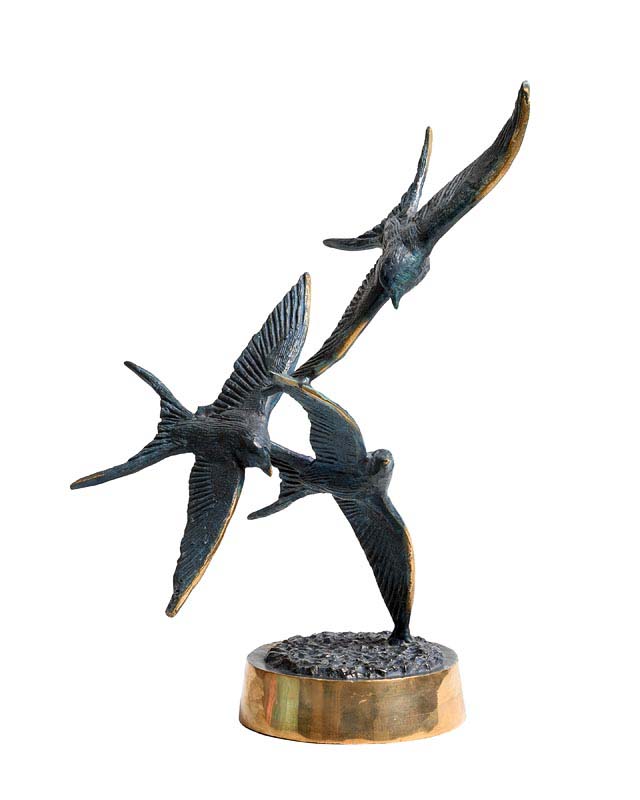 Colm J. Brennan (b.1943) Flight of Swallows unique bronze signed 38½ x 30 x 23cm (15 x 12 x 9in)