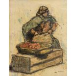 William Conor RHA RUA ROI (1881-1968) The Fruit Seller wax crayon signed lower right 27 x 21cm (11 x