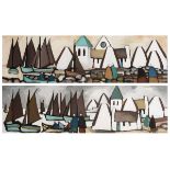 Markey Robinson (1918-1999) Fishing Village gouache on board (a pair) each signed lower right 28 x
