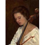 Ken Hamilton (b.1956) The Cello Player oil on board signed lower right 46 x 35¾cm (18 x 14in)