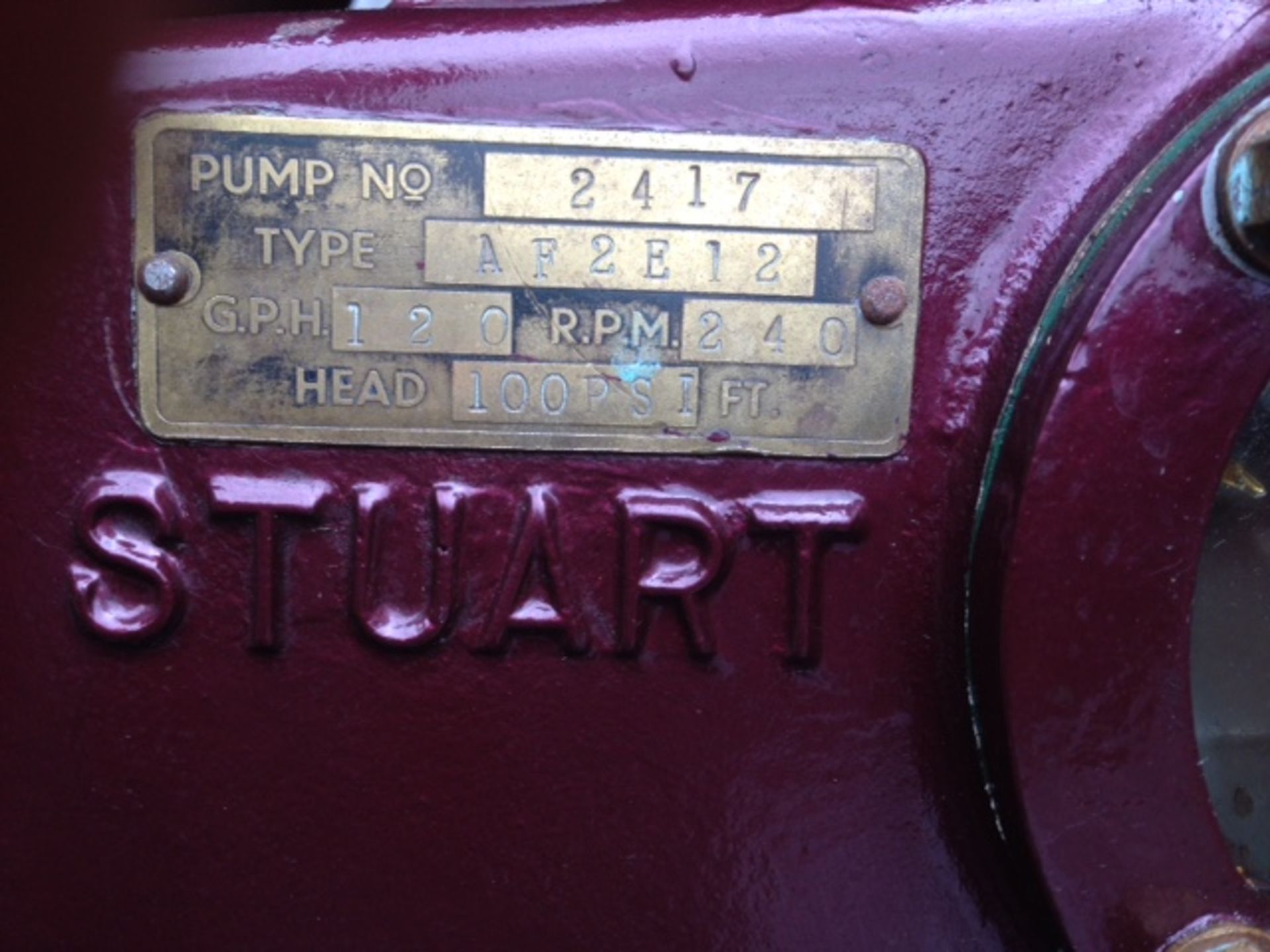 STUART TYPE AF2E12 STATIONARY ENGINE PUMP NUMBER 2417, - Image 2 of 3
