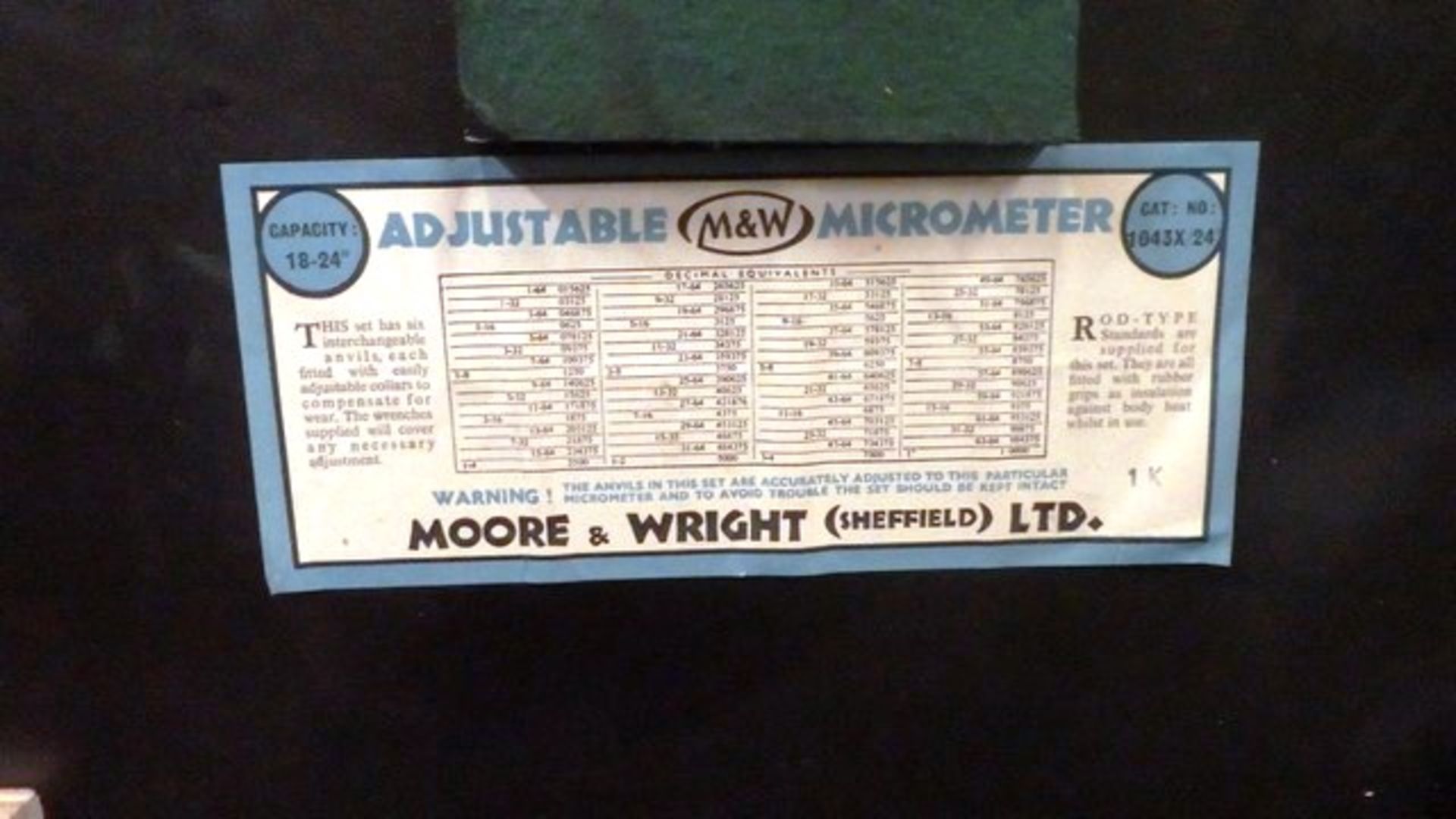 IMPERIAL MICROMETER 18" - 24" (MOORE & WRIGHT, SHEFFIELD)*LIQUIDATED STOCK* - Image 6 of 9