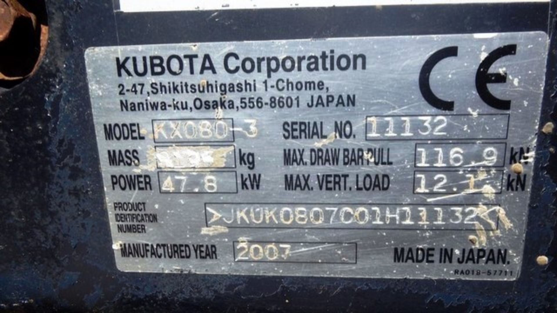 2007 KUBOTA KX0803 8 TON EXCAVATOR, SN 11132, 3 BUCKETS, 4793 HOURS (NOT VERIFIED) - Image 2 of 23