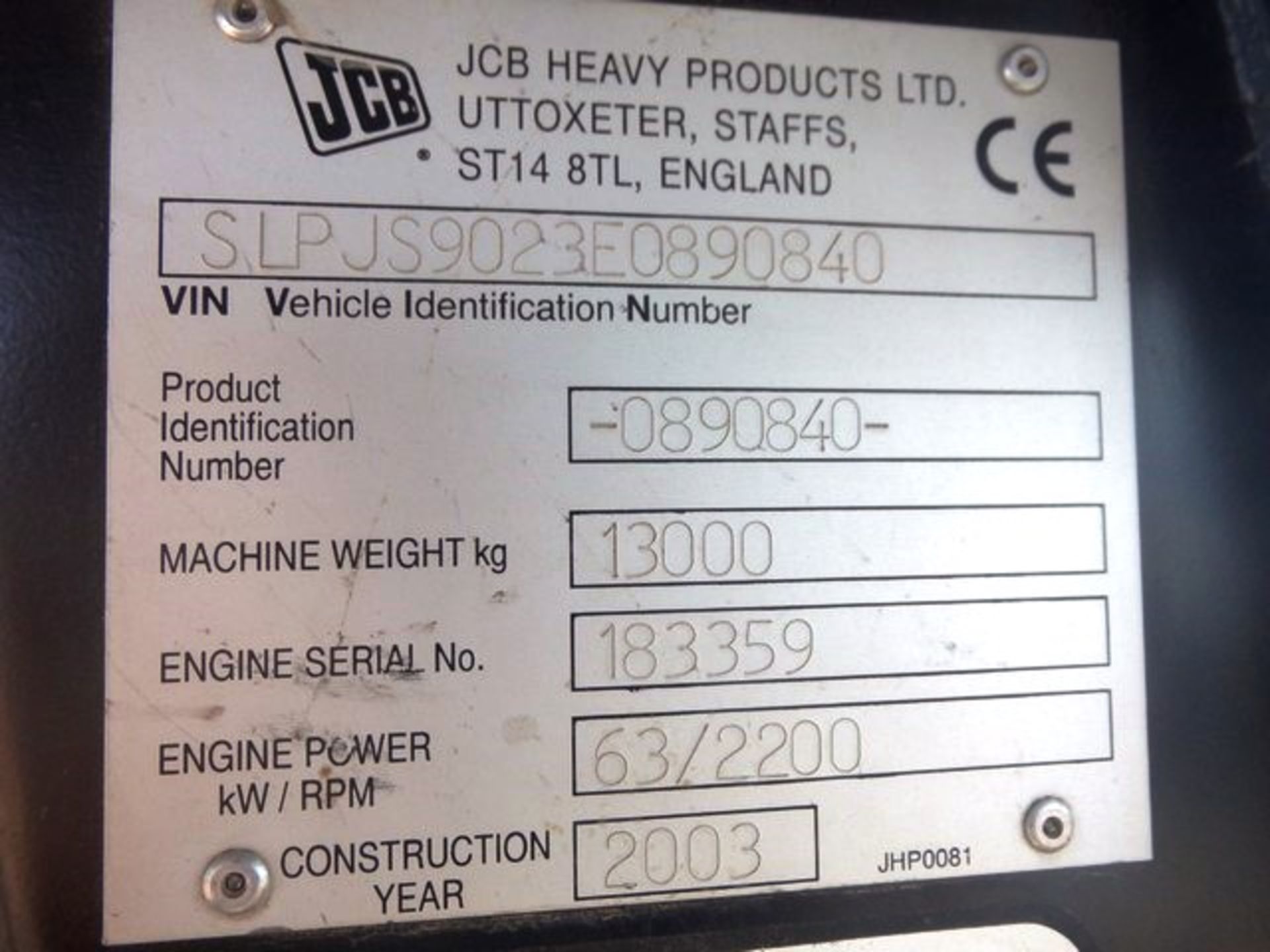 2003 JCB JS130 EXCAVATOR, SN 0890840, 12800 HOURS (NOT VERIFIED), TWO BUCKETS, FITTED WITH QUICK - Image 6 of 15