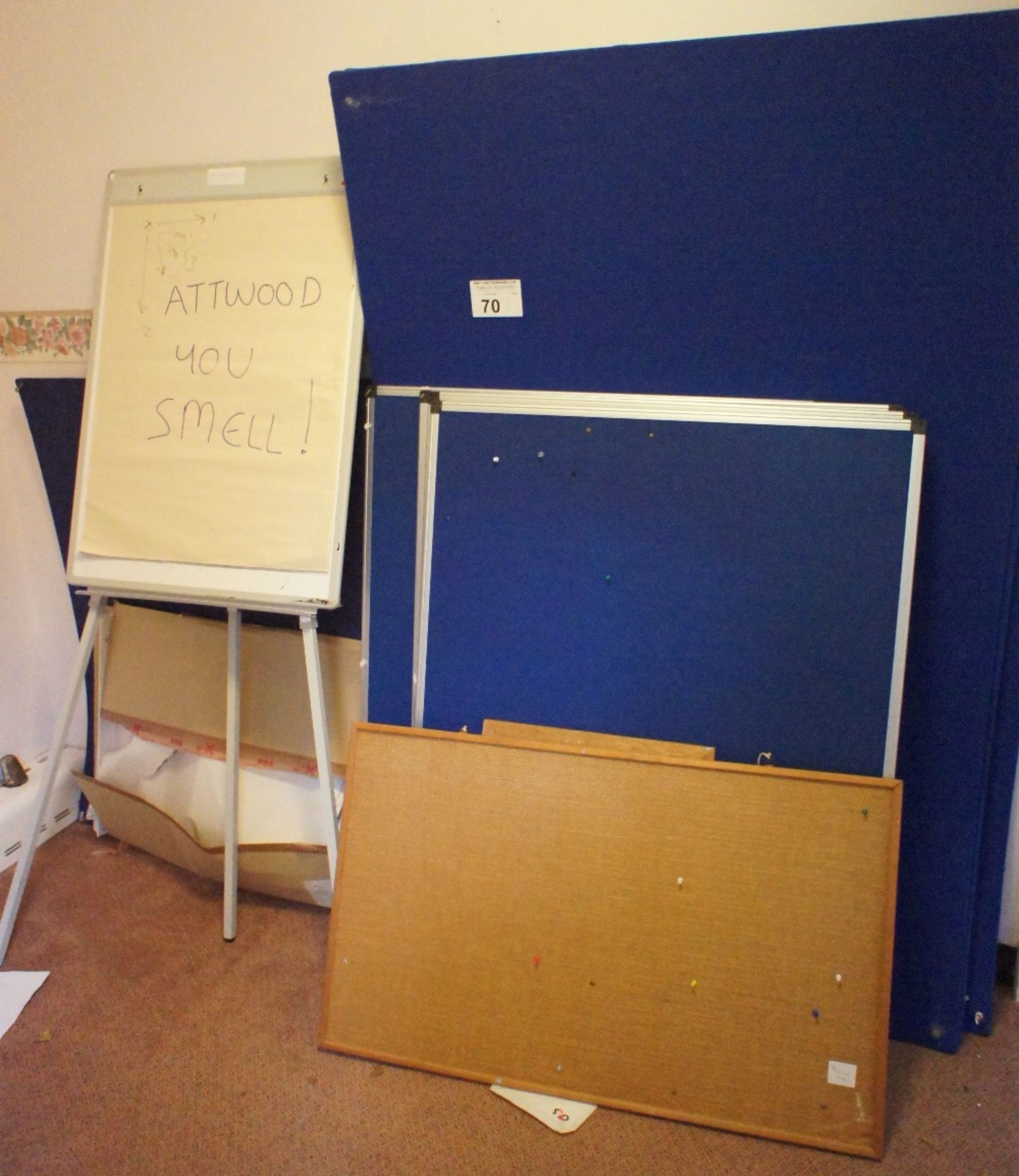 a quantity of miscellaneous notice boards and a freestanding white board (located in inner hallway)