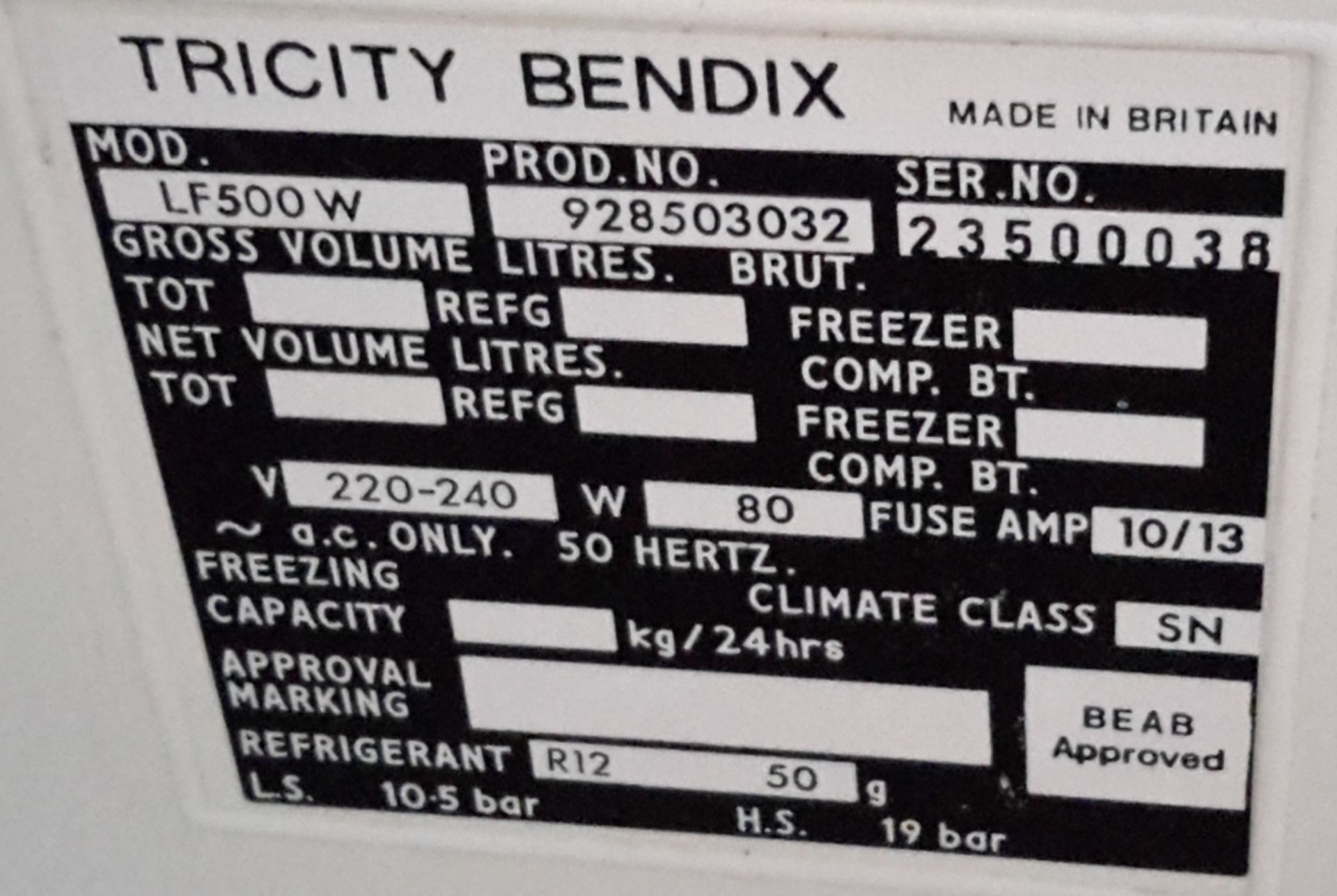 1 Tricity Bendix under counter domestic refrigerator (located in room 5) - Image 2 of 2