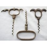 Two finger-pull corkscrews and one Cellarman corkscrew
