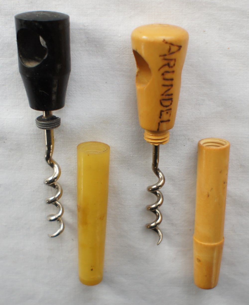 One novelty lightwood foldaway corkscrew marked ARUNDEL and one yellow and black Bakelite foldaway - Image 6 of 6