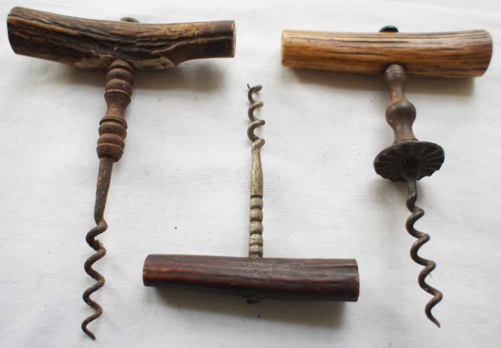 Three horn/antler handle corkscrews - Image 3 of 5