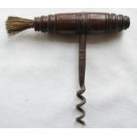 An dark-wood handle corkscrew with brush