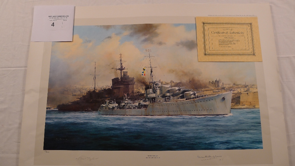 Robert Taylor “HMS Kelly”, limited edition print, 180/2000 with certificate. Signed by the artist