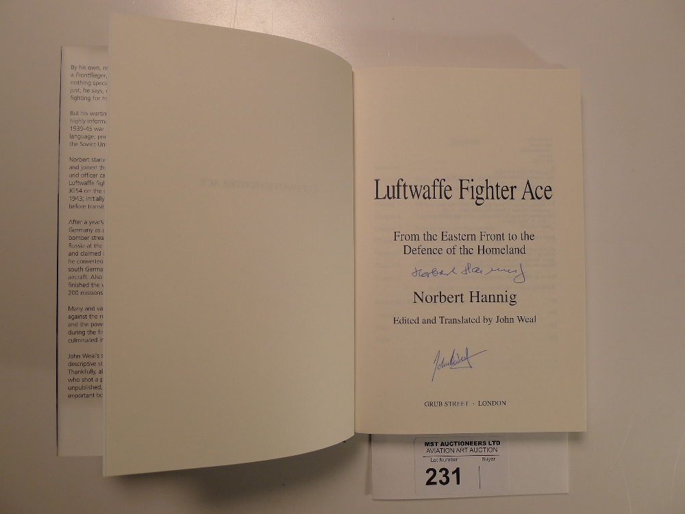 a hardback book “Luftwaffe Fighter Ace - Norbert Hannig” translated by John Weal signed by ME 262 - Image 2 of 2