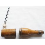 A medium wood bottle shaped foldaway corkscrew (screw does not fit properly into the case, needs