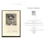 Oberst Werner Molders signature on cream paper with photograph attached, mounted on dark board,