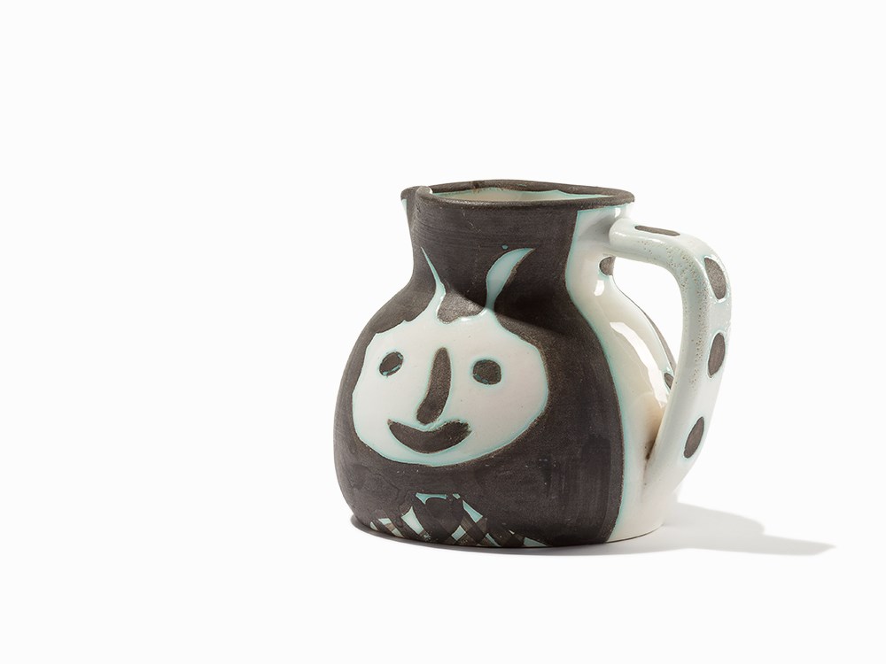 Pablo Picasso, ‘Têtes’, Ceramic Pitcher, 1956 White earthenware, oxidized paraffin decoration, white