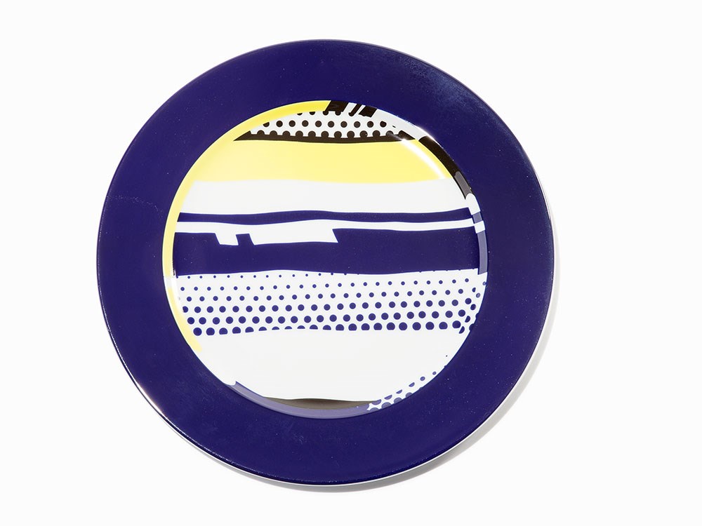 Roy Lichtenstein, Set of Six Porcelain Plates, 1990Porcelain plates with polychrome glazes in - Image 2 of 6