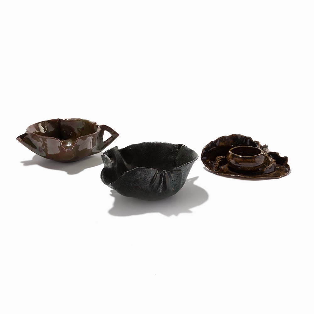 George Edgar Ohr, Three Earthenware Glazed Vessels, ca. 1895Three earthenware vessels in different - Image 11 of 11