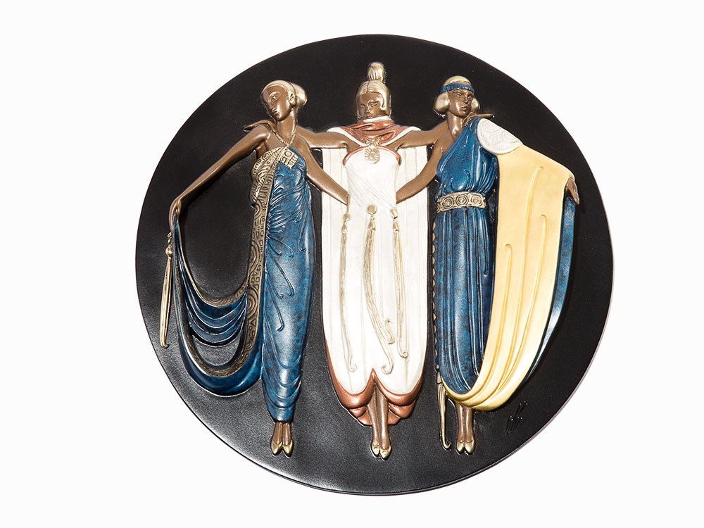 Erté (after), ‘Ladies in Waiting’, Bronze, 1922/1990Cast bronze with cold paint, chainUSA, 1922/