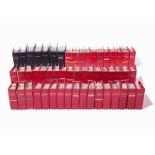 55 black and red binders with gilt lettering, filled with vintage playbillsUSA, 20th centuryFor