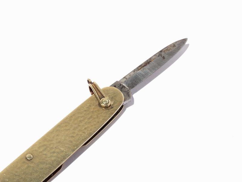 Hammered 14k gold with other metals, pocket knifeSheffield, England, 20th centuryGeorge Wostenholm - Image 7 of 9