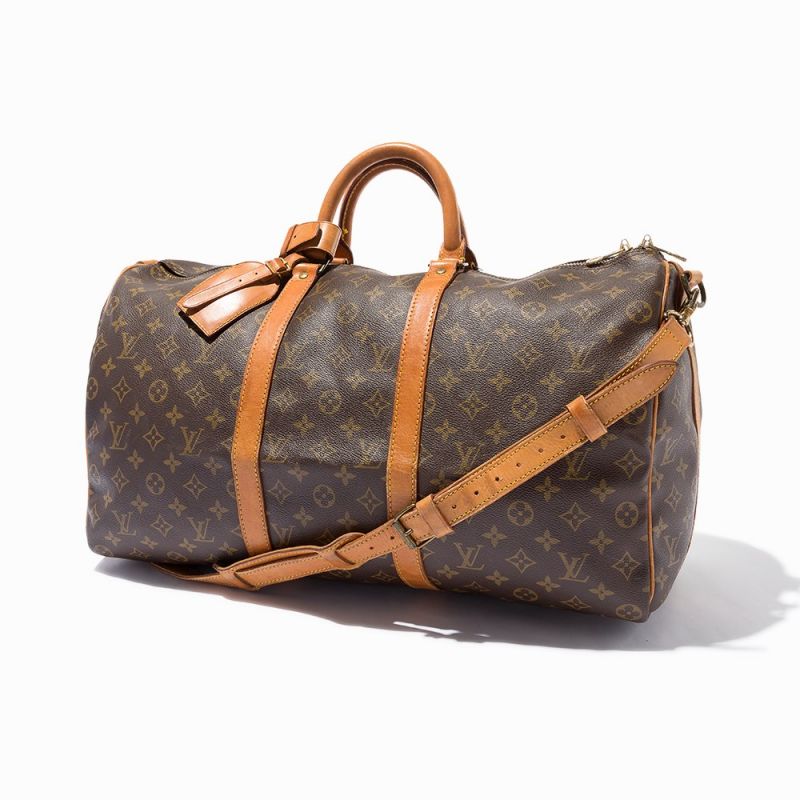 Brown Monogram Canvas, Keepall BandouliereFrance, circa 1991Golden brass hardwareStamped 'LOUIS - Image 11 of 11