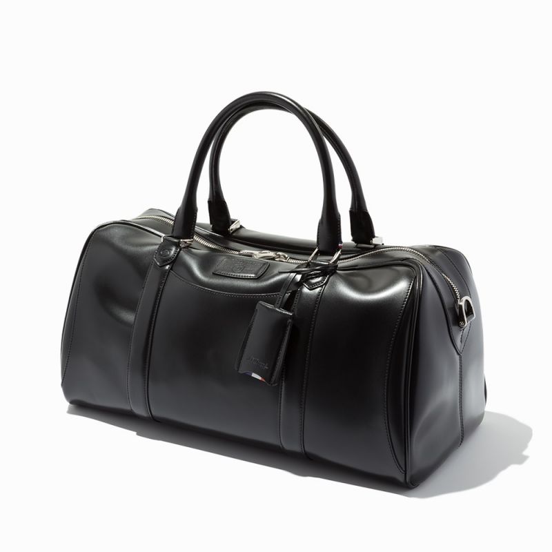 Black Calfskin Leather Travel BagS.T. Dupont, FranceRoyal Blue synthetic microfiber interior with - Image 9 of 9