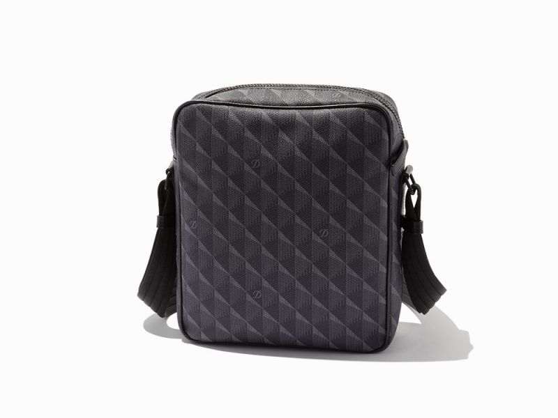 Black and Gray Monogramed Coated Canvas, Crossbody BagS.T. Dupont, FranceBlack fabric interior - Image 5 of 10