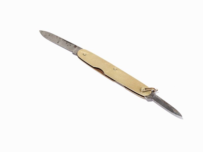 Hammered 14k gold with other metals, pocket knifeSheffield, England, 20th centuryGeorge Wostenholm - Image 3 of 9