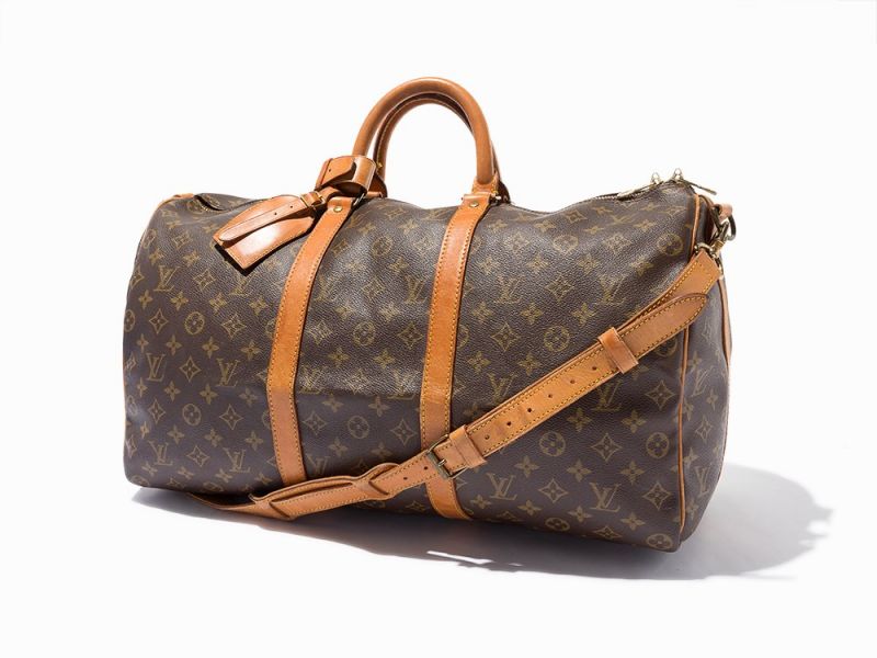 Brown Monogram Canvas, Keepall BandouliereFrance, circa 1991Golden brass hardwareStamped 'LOUIS