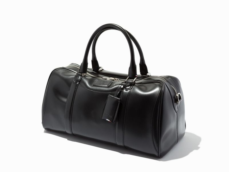 Black Calfskin Leather Travel BagS.T. Dupont, FranceRoyal Blue synthetic microfiber interior with