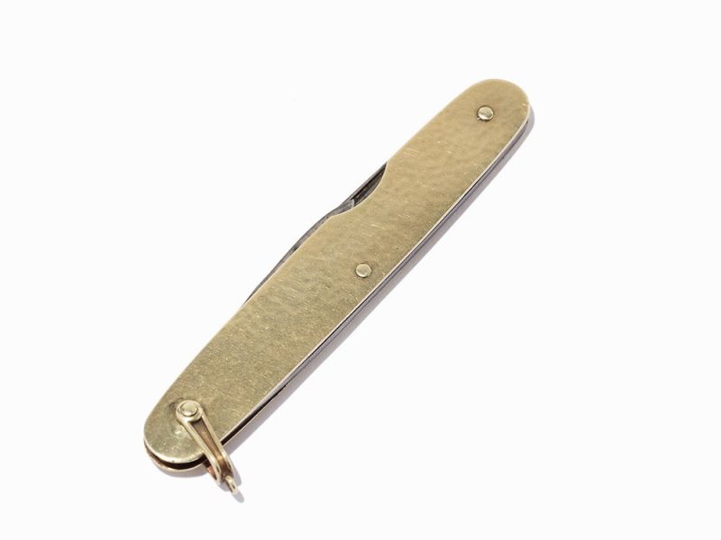 Hammered 14k gold with other metals, pocket knifeSheffield, England, 20th centuryGeorge Wostenholm - Image 2 of 9