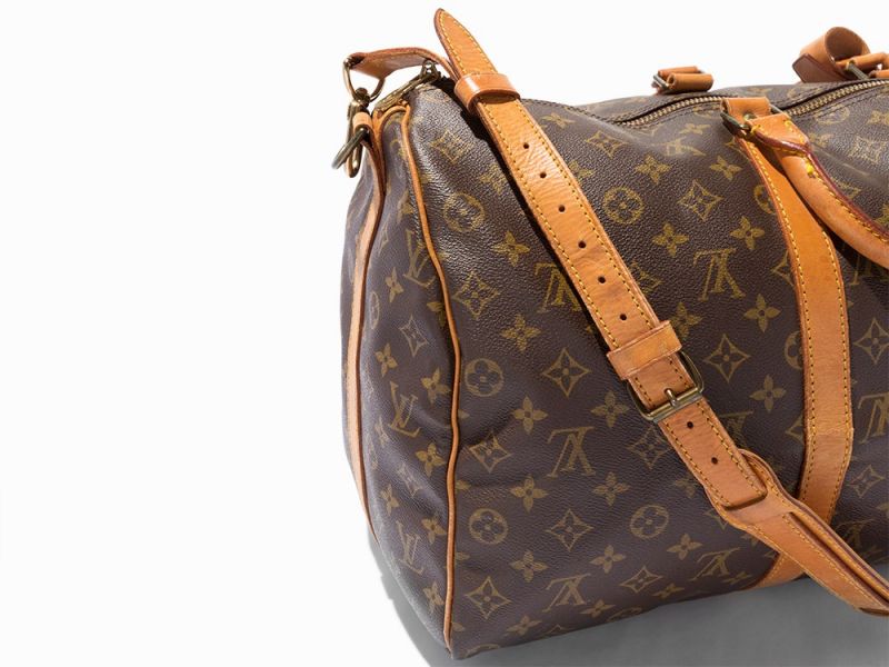 Brown Monogram Canvas, Keepall BandouliereFrance, circa 1991Golden brass hardwareStamped 'LOUIS - Image 9 of 11