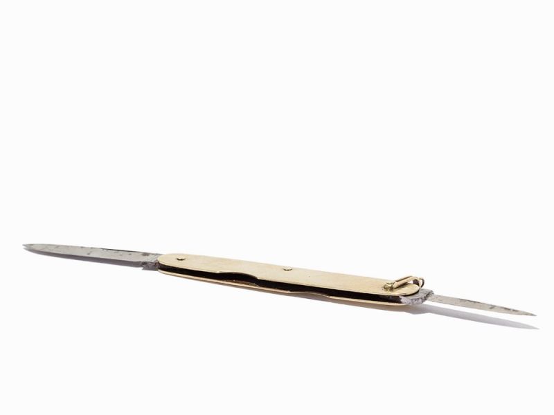 Hammered 14k gold with other metals, pocket knifeSheffield, England, 20th centuryGeorge Wostenholm - Image 5 of 9