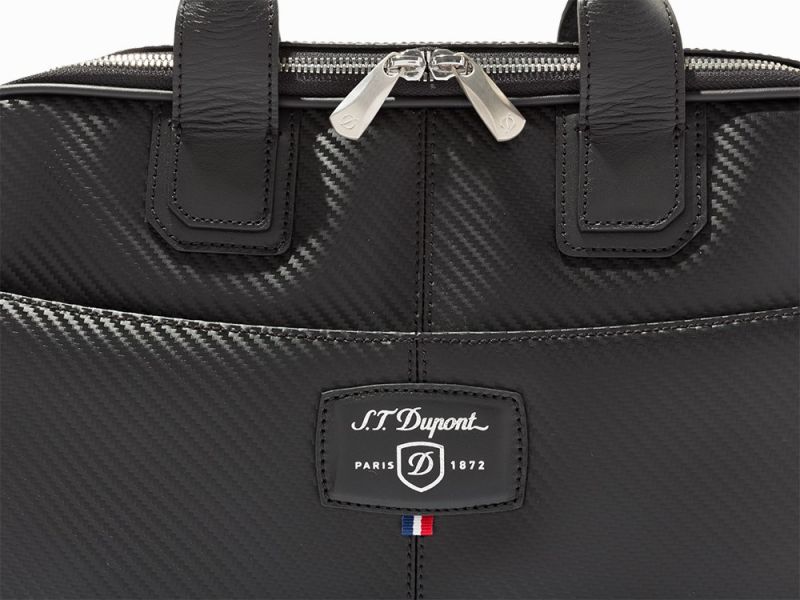 Black Carbon Leather, Laptop and Document Holder BriefcaseS.T. Dupont, FranceDark navy microfiber - Image 7 of 9