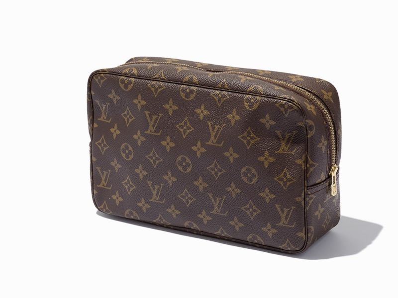 Brown Monogram Canvas, Toiletry PouchFrance, circa 1990Golden brass hardwareHardware stamped 'LV',